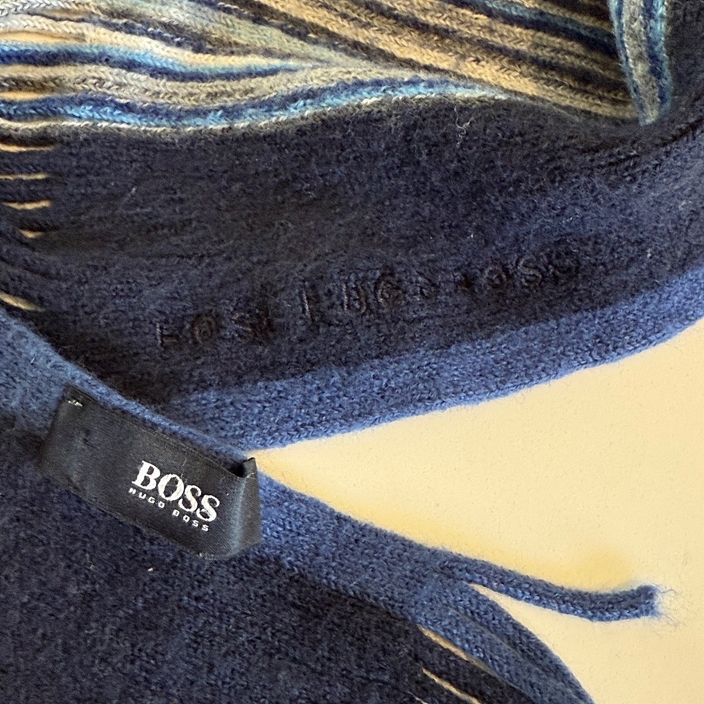 Boss Navy Blue Wool Scarf
